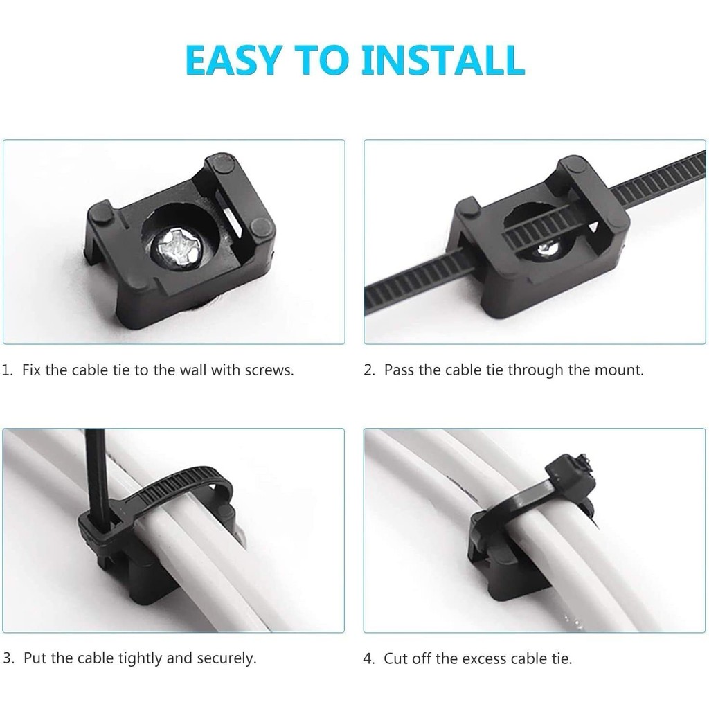 50pcs Cable Zip Ties Base Mount Screw Fixing Wire Holder Organizer ...