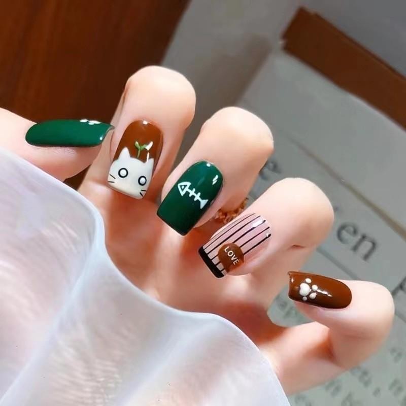 691 pieces of classic nail inserts, square short cute cat nail patches ...