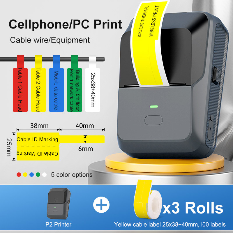 DETONGER P2 Inkless Bluetooth Cable Wire Label Printer Equipment Name ...