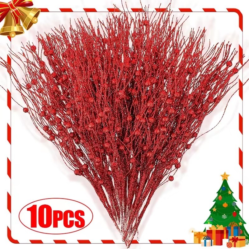 3/5/10Pcs Wholesale Artificial Glitter Berry Stem Branches Xmas Tree