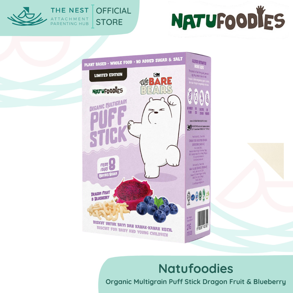 Natufoodies Organic Multigrain Puff Stick Dragon Fruit & Blueberry 8 ...