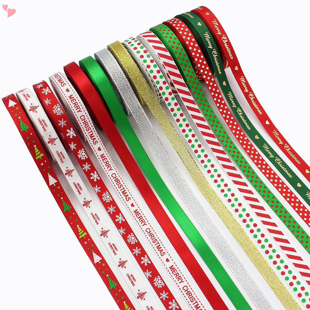 Christmas Grosgrain Ribbon, 3/8 Inch, 5/10 Yards Total, Red Green White