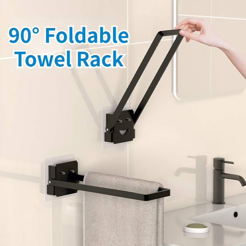 90° Foldable Towel Rack, Wall Mounted Bathroom Towel Holder Shelves, No ...