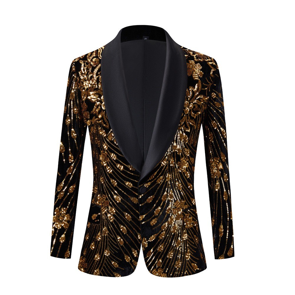 Shiny Gold Sequin Glitter Embellished Blazer Jacket Prom Suit Blazer main image 0