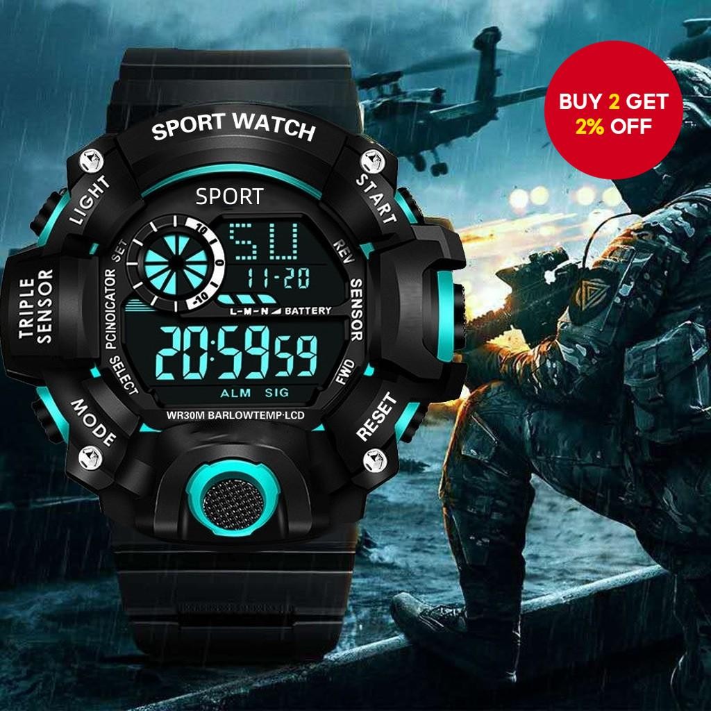 Men's Tactical Digital Sports Watch, Camouflage Luminous Chronograph ...