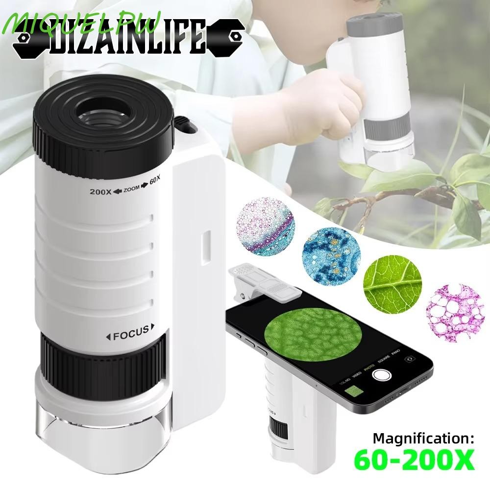 MIQUELPW Pocket Microscope, 60-200x Magnification LED Light Kids ...