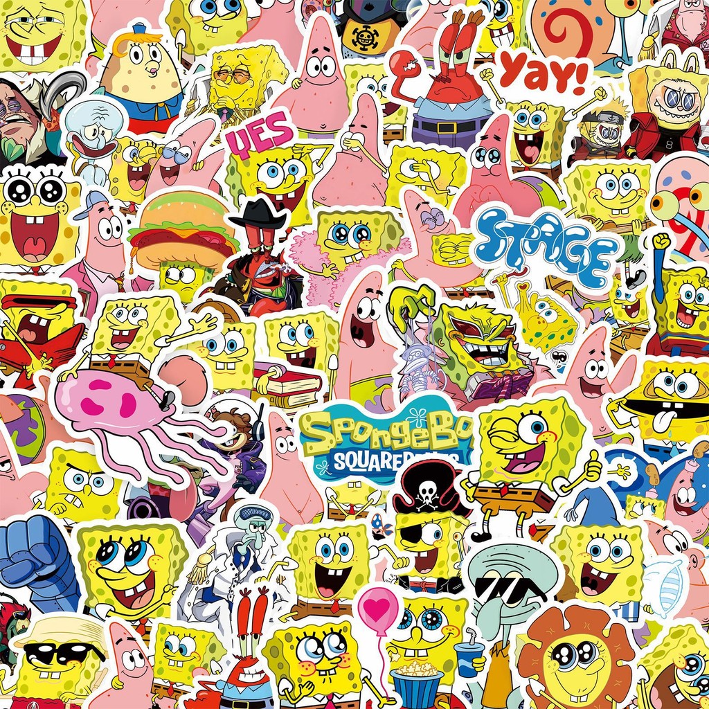 100Pcs/Set SpongeBob SquarePants Stickers DIY Fashion Decals Doodle ...