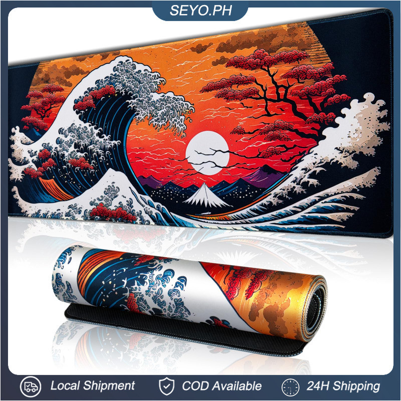 60*30cm Large Mouse Pad Non-Slip Base Washable Sunset Waves Mousepad ...
