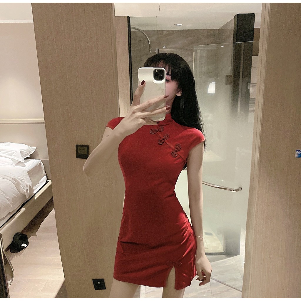 Vintage French Design Improved Cheongsam Style Sexy Hollow Narrow Waist ...