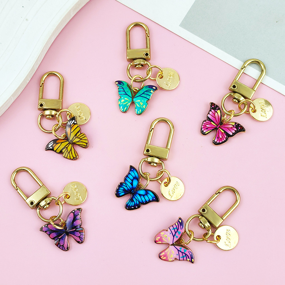 Enamel Butterfly Metal Keychains Trendy Insect Animal Keyrings Handbag ...