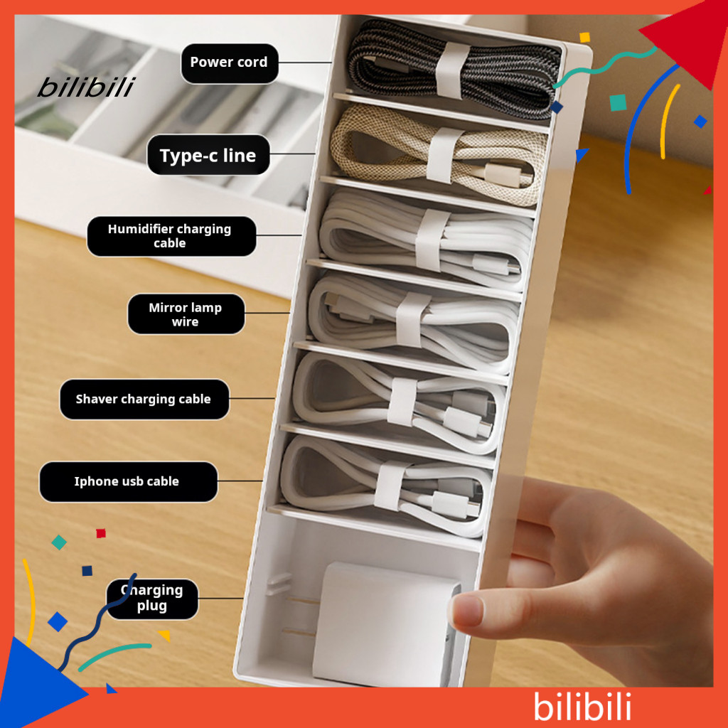 BIL Desktop Cable Storage Solution Cable Organizer Box with Wire Ties ...