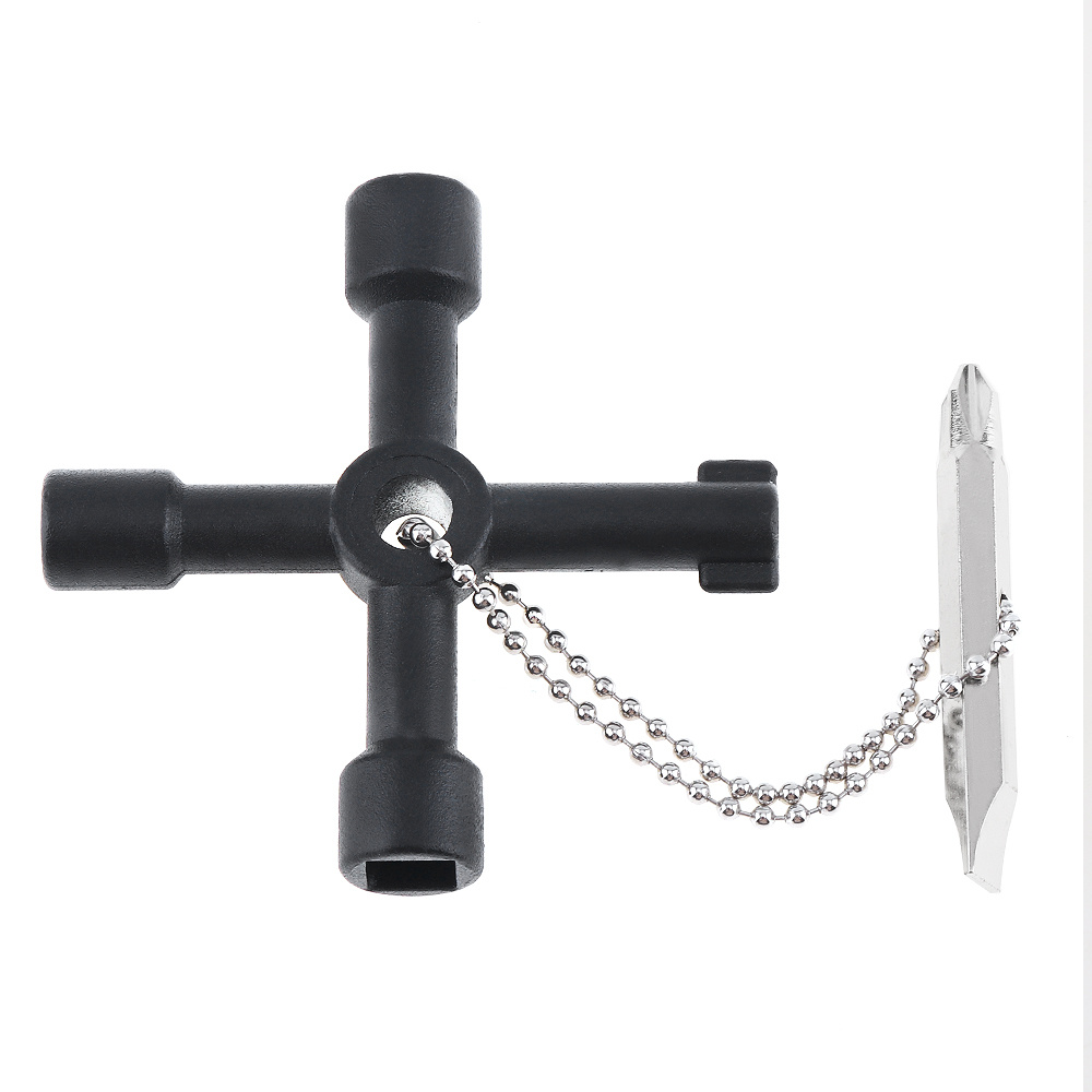 Multifunctional Cross Key Wrench with Bit Slotted Head and Phillips