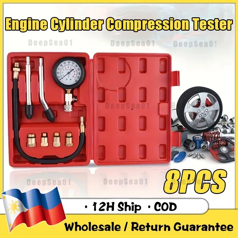 8 PCS Engine Compression Test Kit Cylinder Compression Tester ...