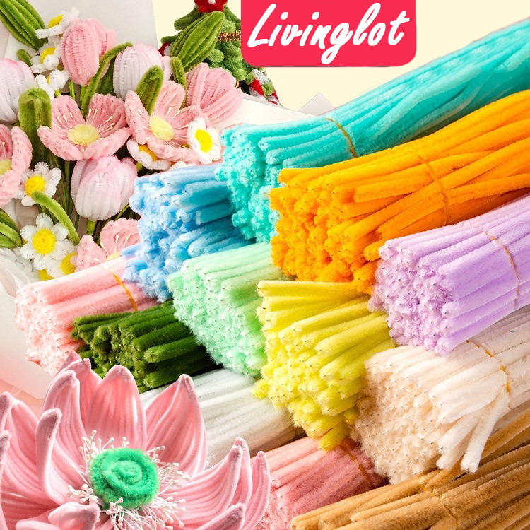 100Pcs Colorful Fuzzy Wire Pipe Cleaner DIY Artificial Flower Bouquet ...