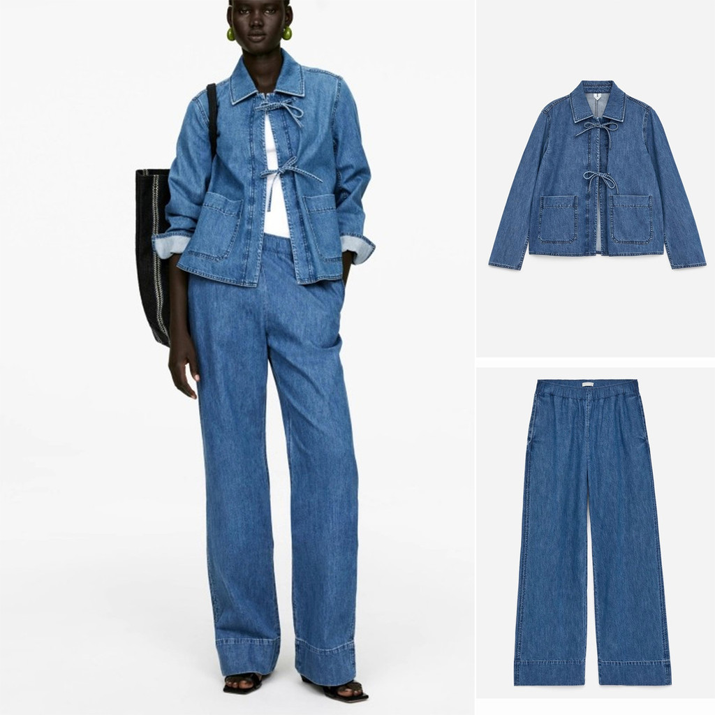 ZA Autumn Lace-Up Denim Jacket+Straight Trousers1268488 1268300 ...
