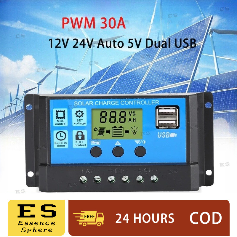 30A 60APWM Solar Charge Controller 12V/24V Bat Regulator Solar Panel ...