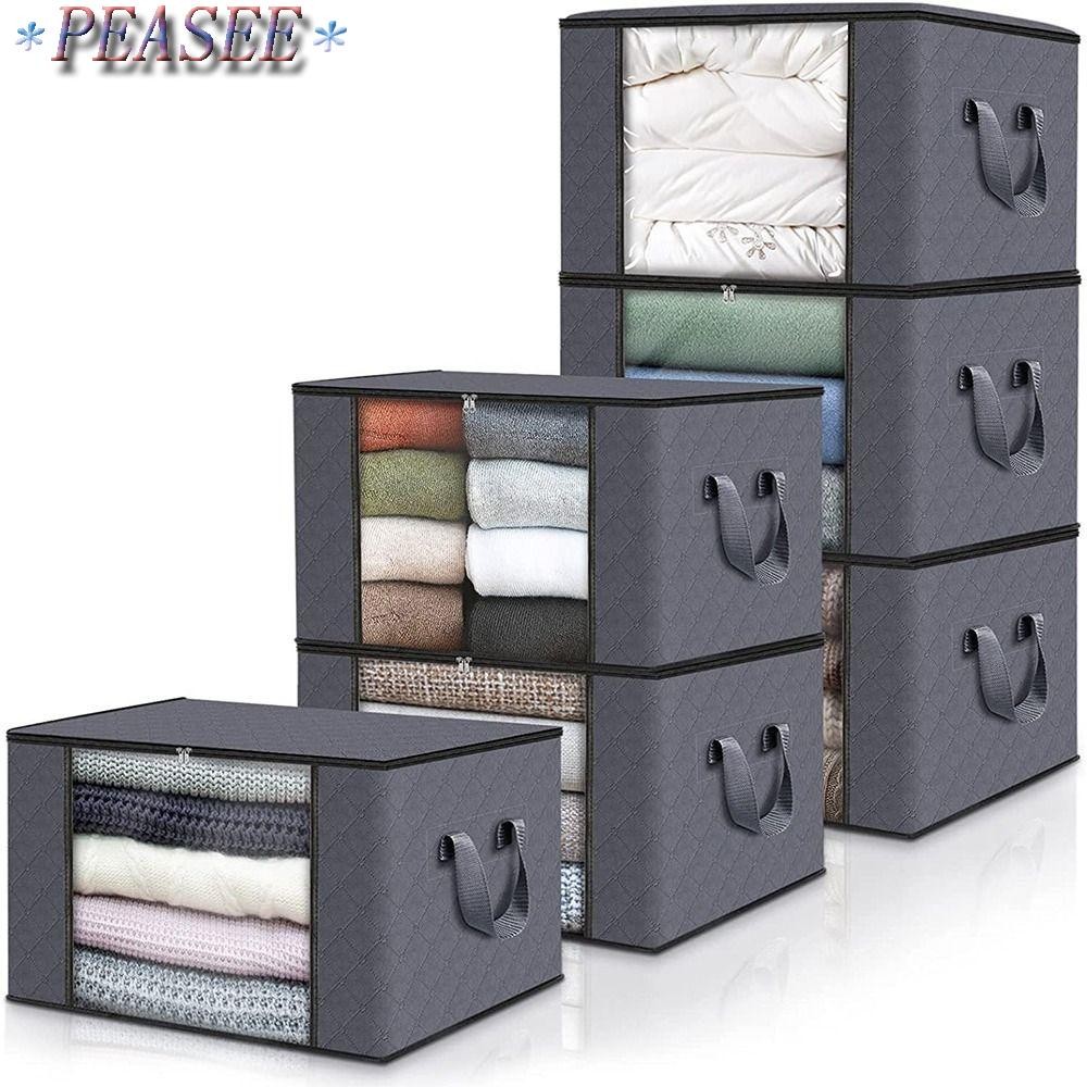 HASTHIP Clothes Storage Bins for Closet Organization with Reinforced Handle and Clear Window | 3 Pack 60L Foldable Non Woven Fabric Containers