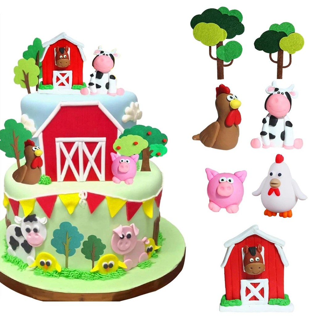 7Pcs Farm Cake Decorations Personalised Cow Cake Toppers Chicken Pig ...