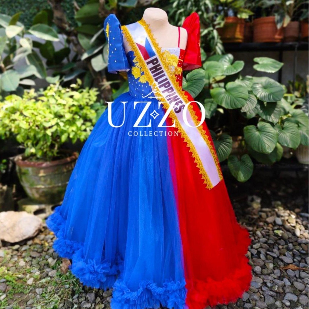 UZZO Philippine Flag Inspired Filipiniana Ball Gown Kids United Nations ...