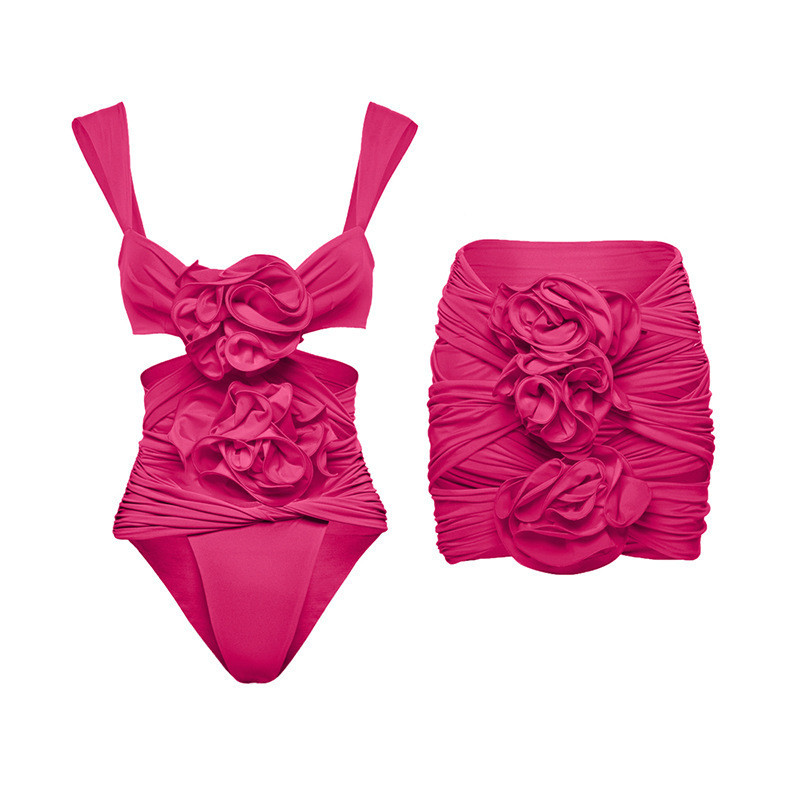 Camillia one piece swimsuit hot pink 3D flower on shoulder main image 1