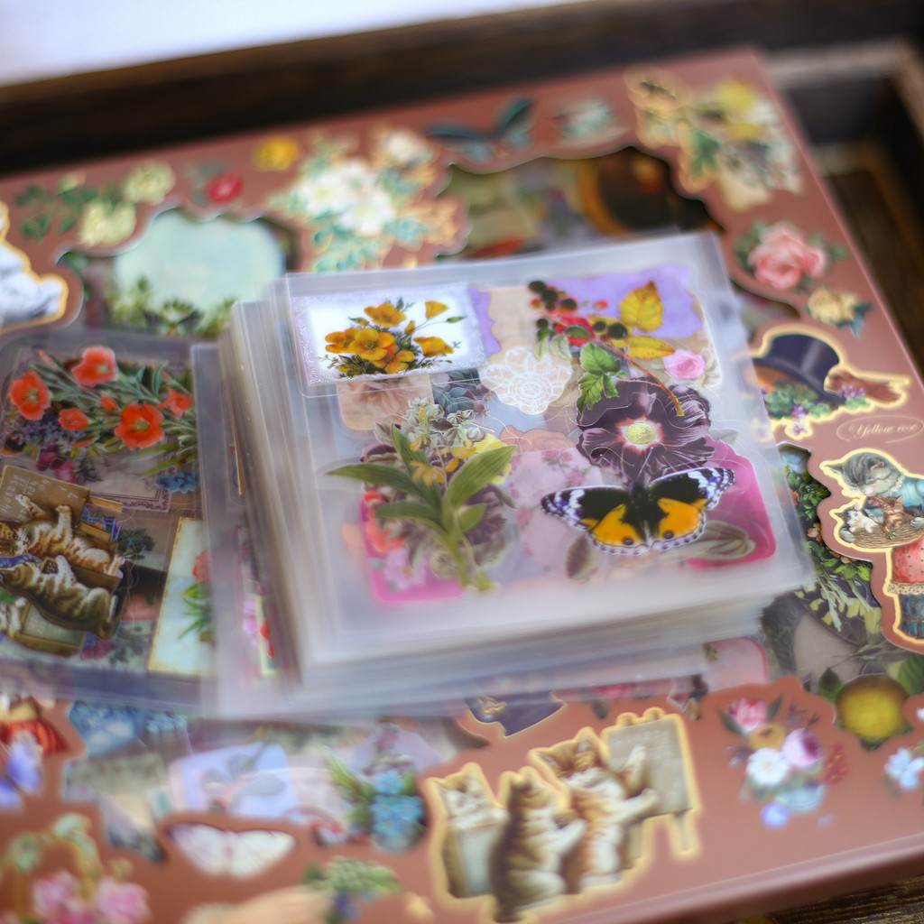 Journamm 100pcs/pack Vintage Flowers Sticker Gift Box Set Creativity ...