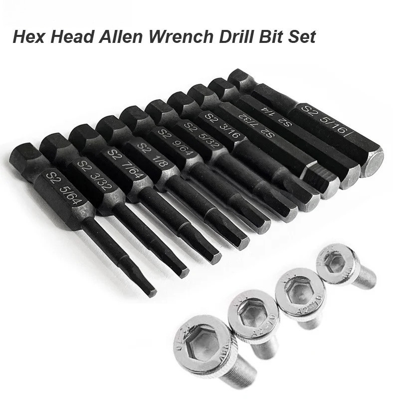 Hex Head Allen Wrench Power Drill Bit Set 1/4in Screwdriver S2 Steel ...