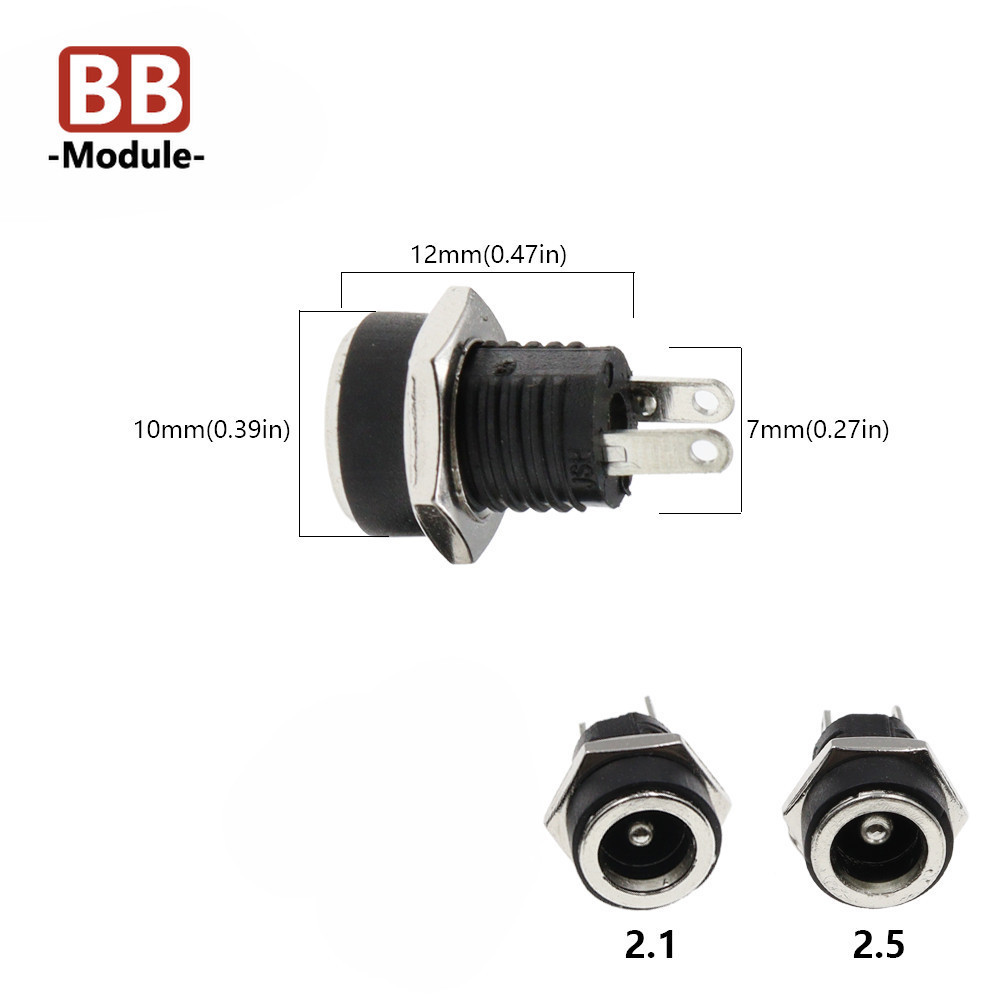 5 Pezzi Connettore Femmina DC-022B Per Montaggio Pannello, 5,5 X 2,1 Mm, Con Cappuccio