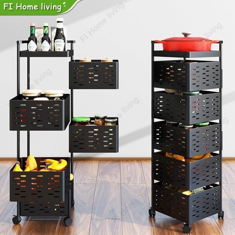 Trolley Steel Kitchen Rotating Rack Rolling Storage Carts with Wheels ...