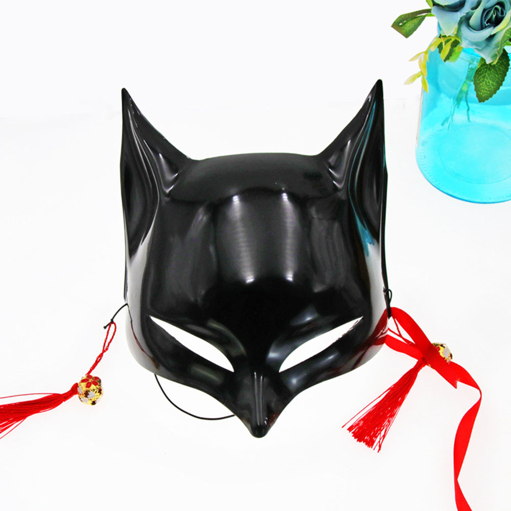 Solid Color Fox Mask DIY Blank PVC Half Face Masks With Bells Halloween ...