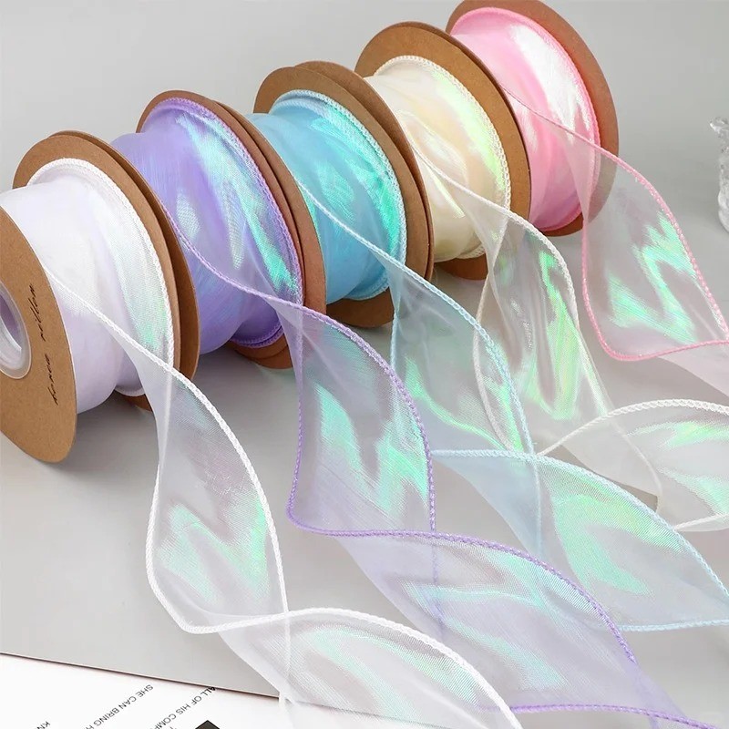 40mm 10Yards Fishtail Organza Ribbon Reflective Iridescent Wavy Edge ...