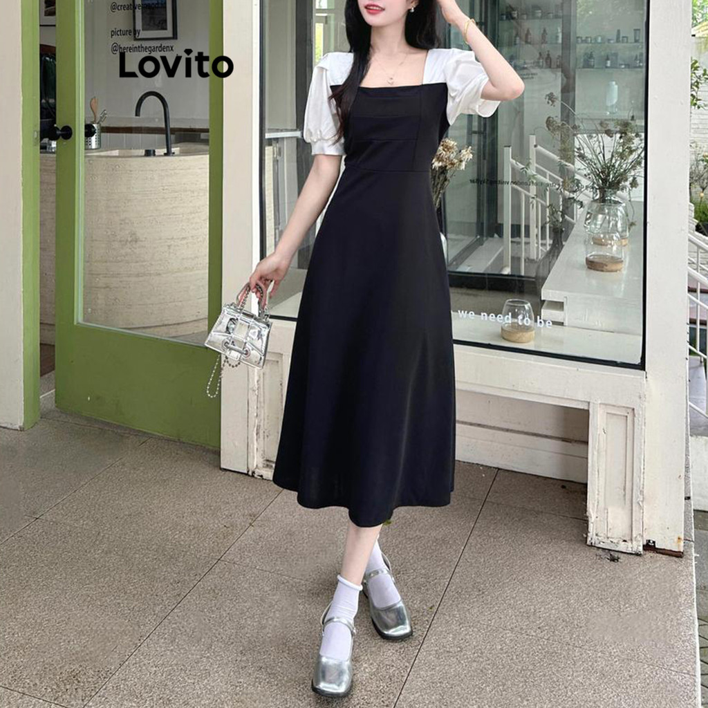 Lovito Women Casual Plain Colorblock Dress LNE77197 | Shopee Philippines