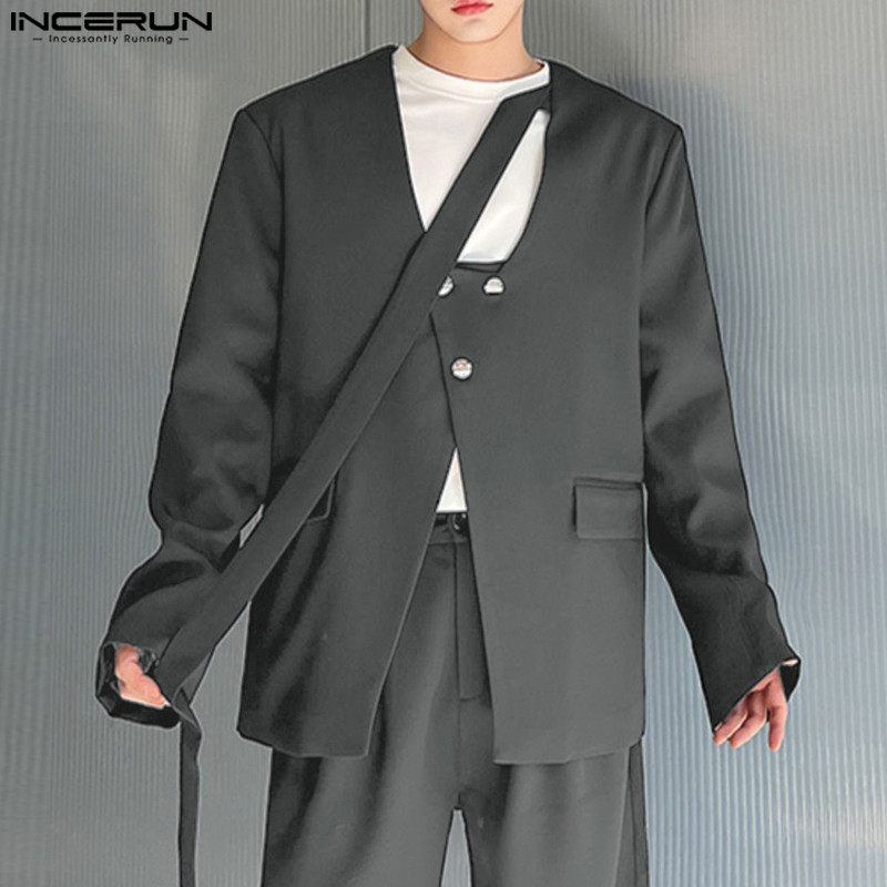 INCERUN Men Korean Deconstructed Hollow Design Ribbon Long Sleeve ...