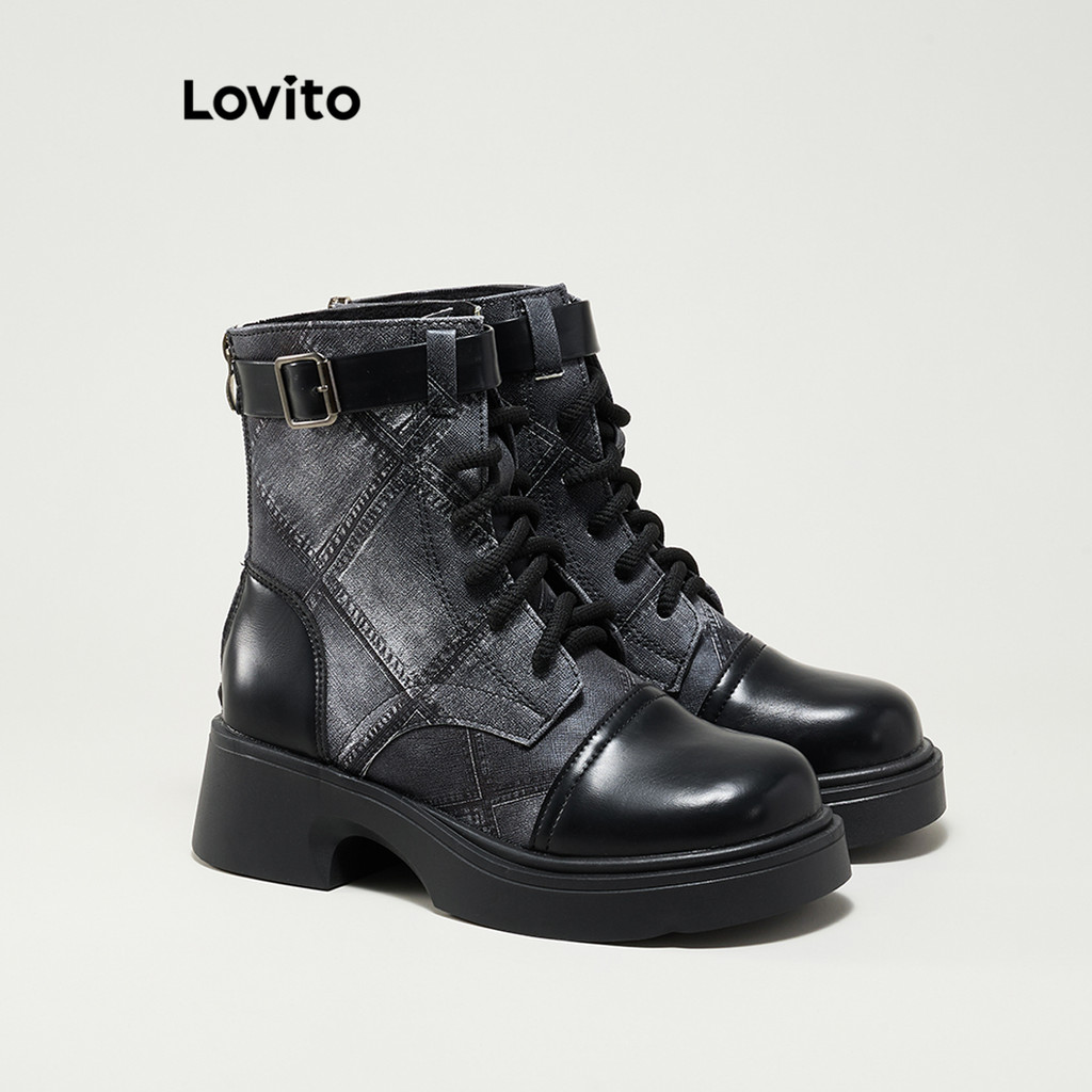 Lovito Women Casual Plain Fabric Stitching Appear Taller Cozy Stylish