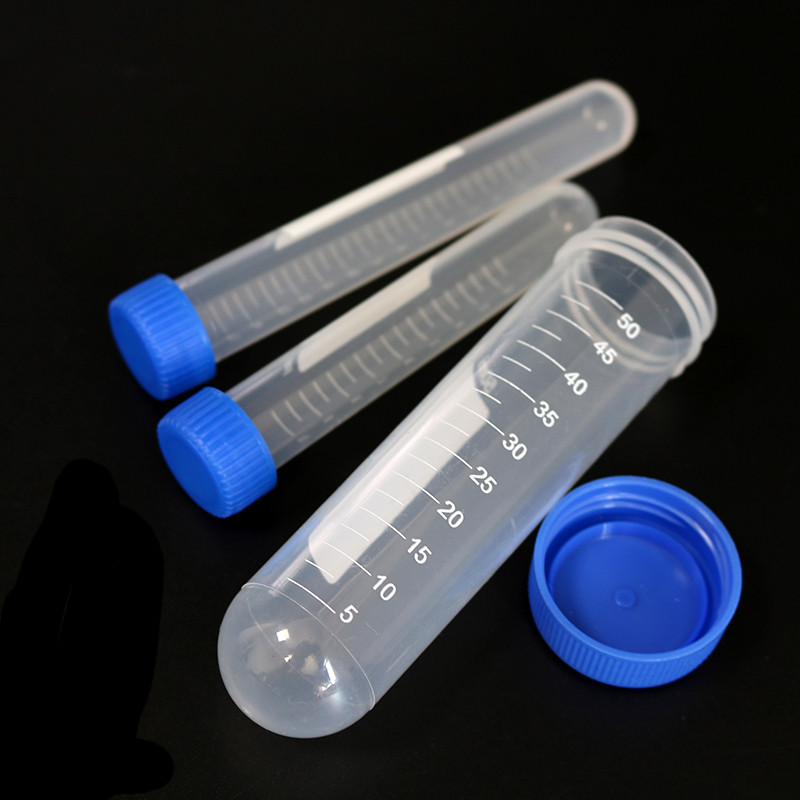 10PCS Scientific Laboratory Container Scale Blue Lid Round Bottom 50ML ...