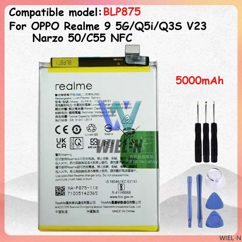 BATTERIA BLP875 PER OPPO REALME 9 5G NARZO 50 RMX3286 C55 RMX3710 PARI ORIGINALE