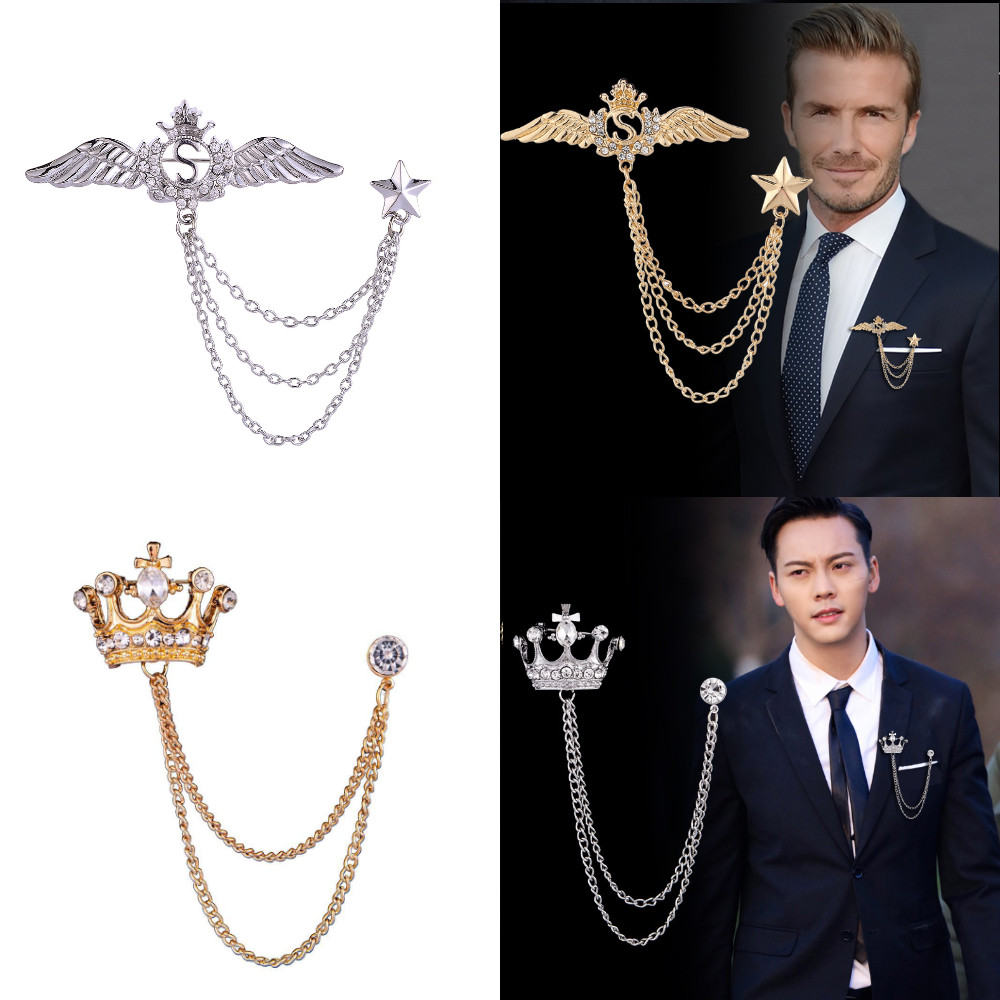 1 Piece Men's Elegant Lapel Pin Badge with Chains Brooch Pin for Suit ...
