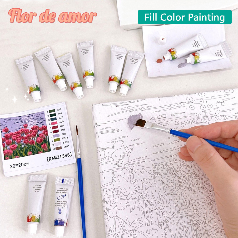 Digital Oil Paint By Numbers DIY 20x20cm Canvas Frame Number Fill Color ...
