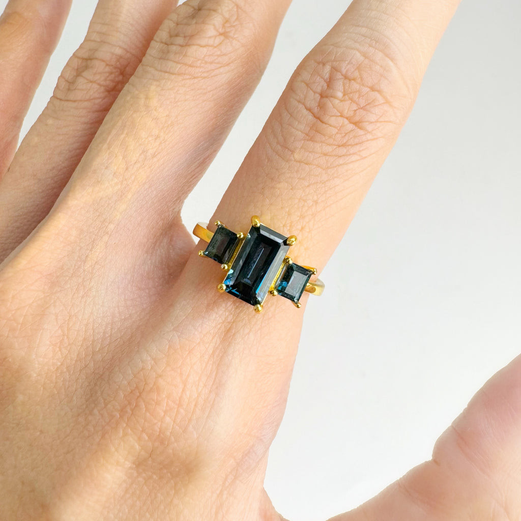 5 x 8 mm. Octagon Cut London Blue Brazilian Topaz Trilogy Ring | Shopee ...