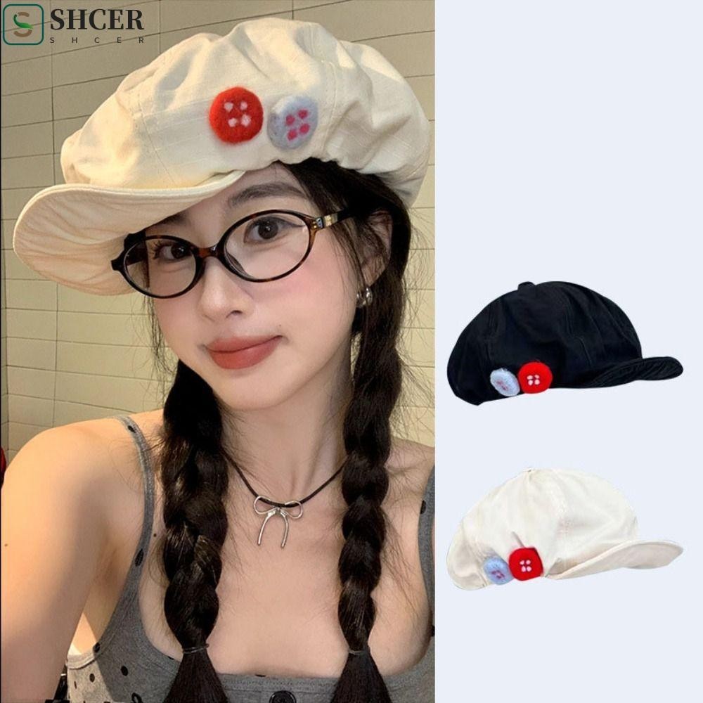 SHCER Cloud Berets Cap, Button Y2K Octagonal Hat, Retro Asymmetric ...