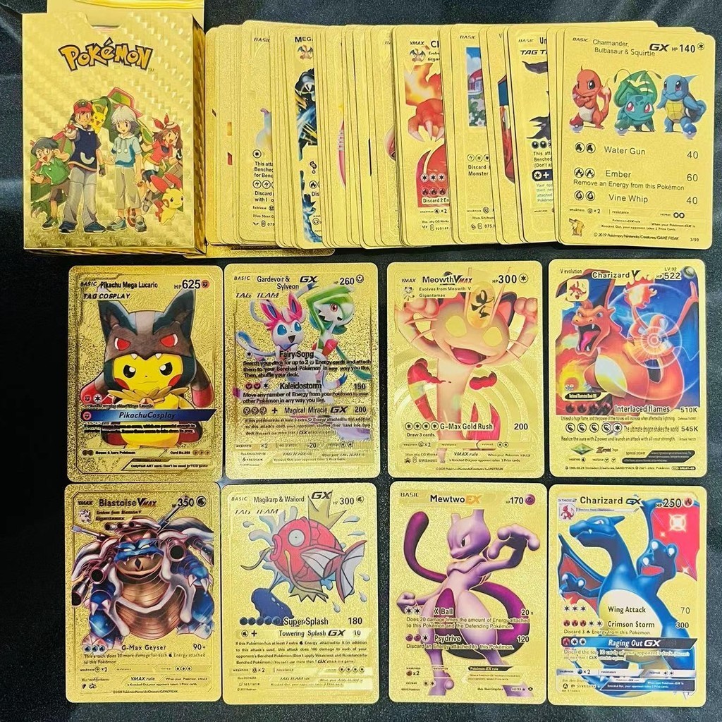 55Pcs/Set TCG Metal Gold Pokemon Cards Cartoon Animation Elf Magic Baby  Gilding Card | Shopee Philippines
