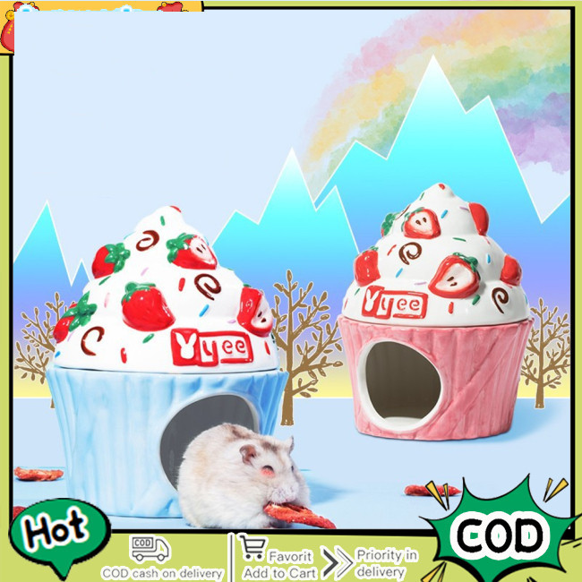 Hamster Ceramic Nest Cute Strawberry Sundae Design Pet Summer Cooling