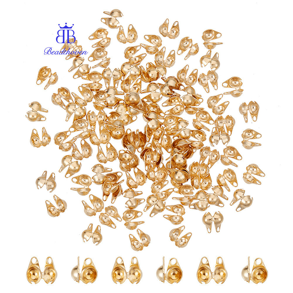 1Box 100pcs Golden Bead Tips Stainless Steel Calotte Ends Open ...