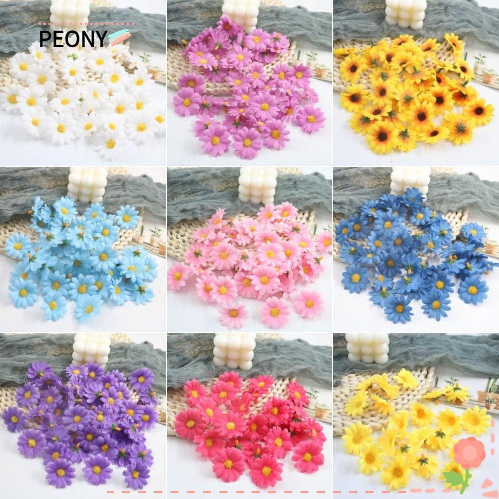 PEONY 50PCS Daisy Silk Flower, Colorful Craft Supplies Artificial