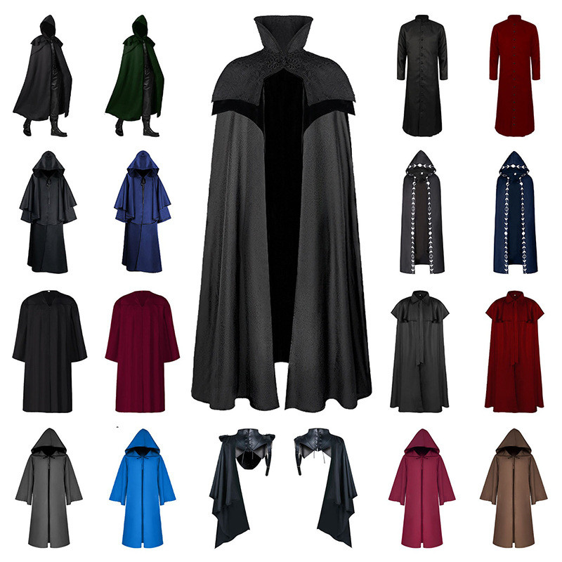 Halloween Ball Dress up Death Cloak Medieval Hoodie Cloak Magic Wizard ...