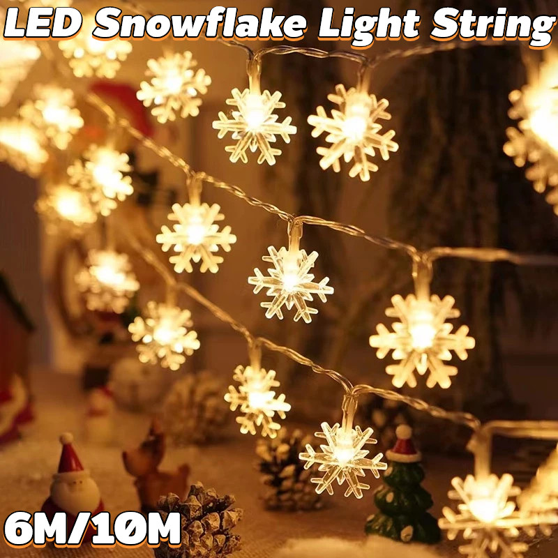 10M LED Snowflake Light String Christmas Tree Decoration Snowflake ...