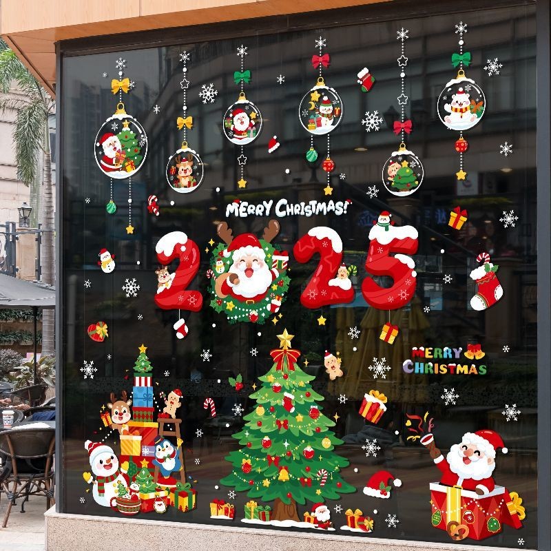 Christmas decorations Santa tree static glass door sticker 2025