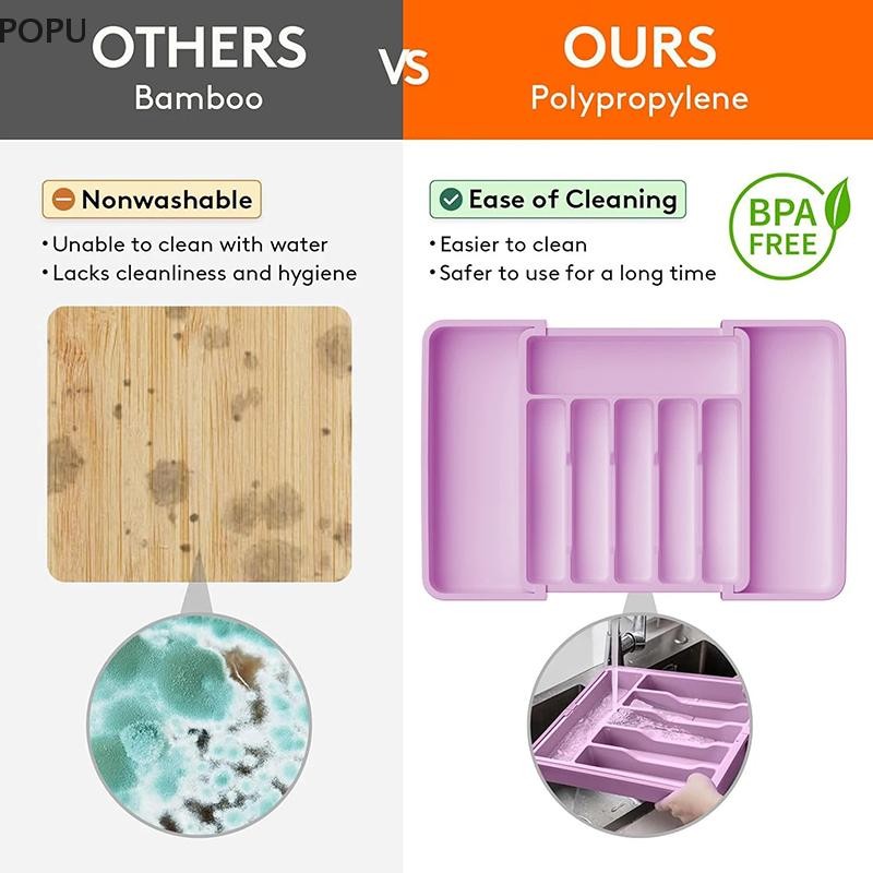POPU Expandable Cutlery Drawer Organizer Adjustable Kitchen Utensil ...