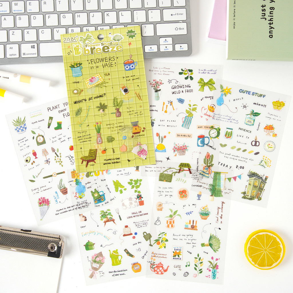 6 Sheets Daily Life Themed Scrapbook Stickers Kawaii Aesthetic ...