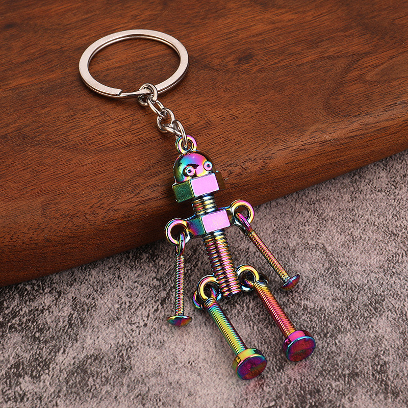 Robot Retro handmade DIY keychain pendant movable robot movable screw ...