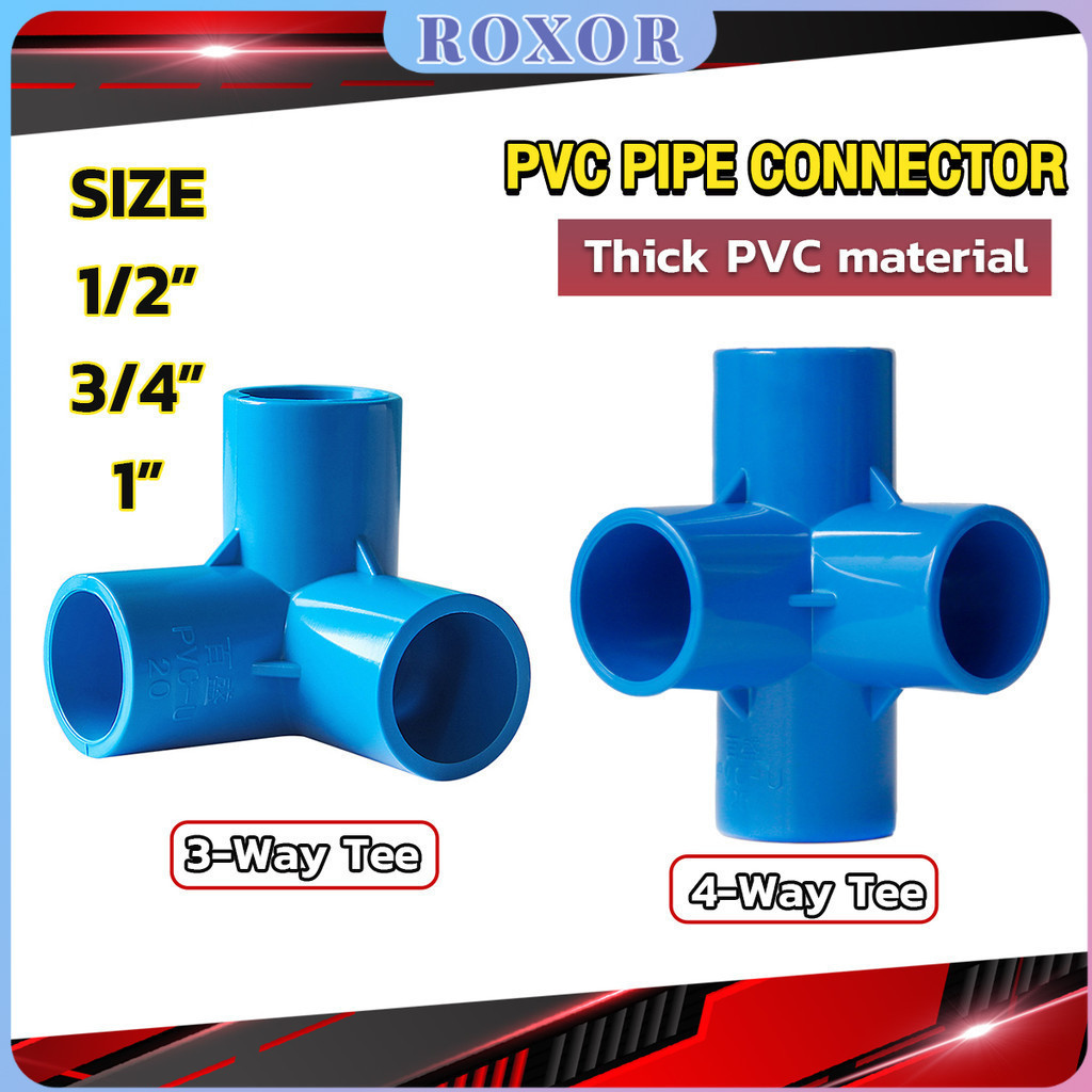 ROXOR PVC Pipe Connector 3/4" 1/2" 1" Water Line 3Way Tee 4Way Tee